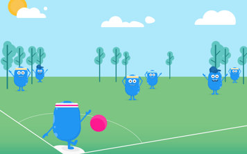 Personnages de Copey jouant au kickball